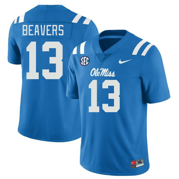 Men #13 Cedrick Beavers Ole Miss Rebels College Football Jerseys Stitched-Power Blue